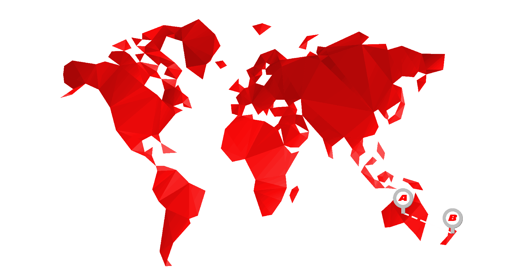 Red Map with Broken Lines Pointing from A to B | Import Car from Australia To NZ