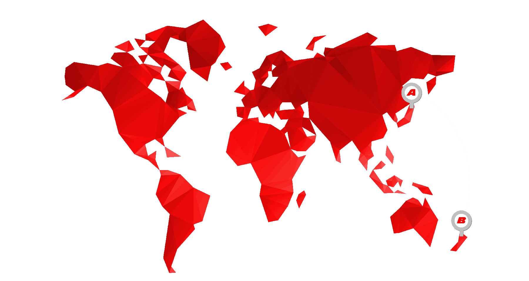 Red Map with Broken Lines Pointing from A to B | Import Cars From Japan To NZ