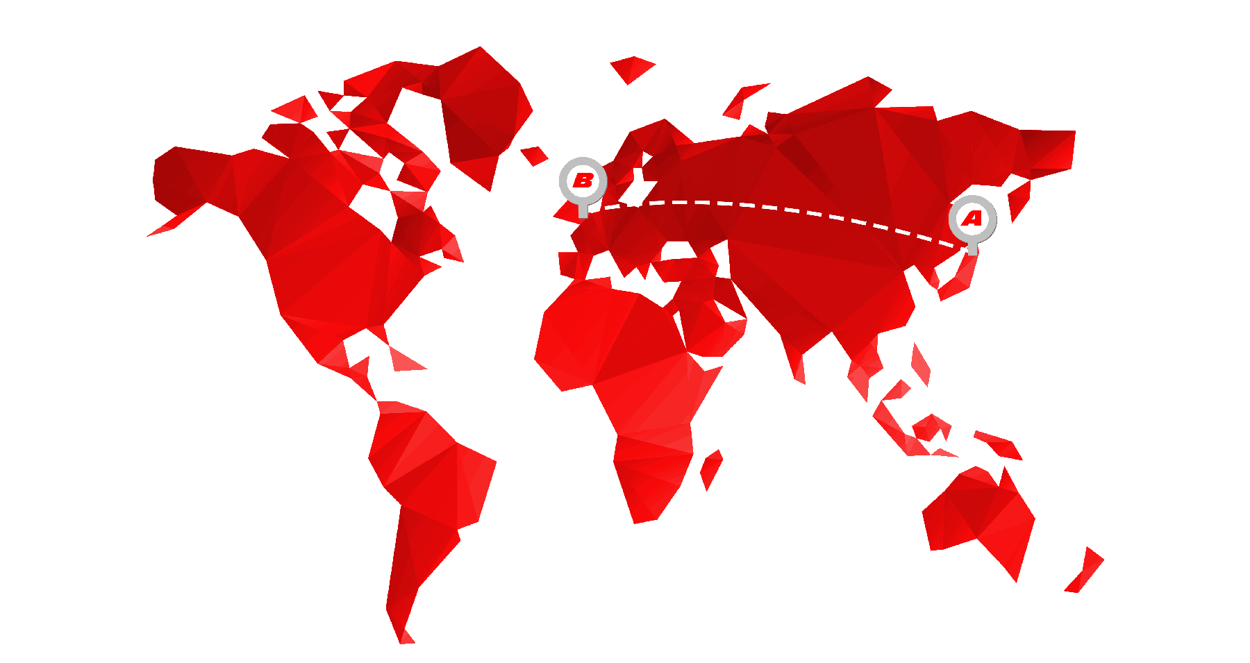 Red Map with Broken Lines Pointing from A to B | Import Car From Japan To UK