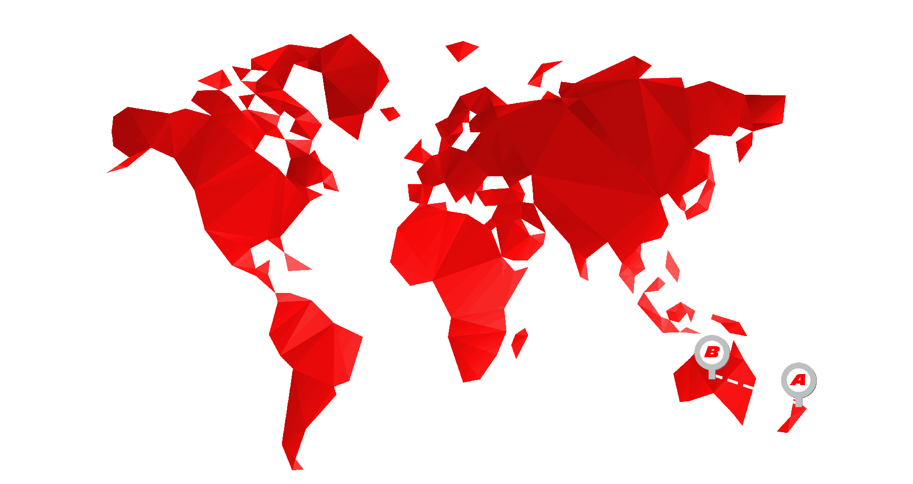 Red Map with Broken Lines Pointing from A to B | Import Car From NZ To Australia