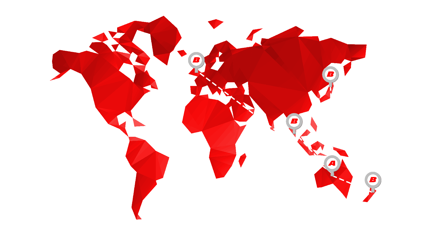 Red Map with Broken Lines Pointing from A to B | Import Car From NZ