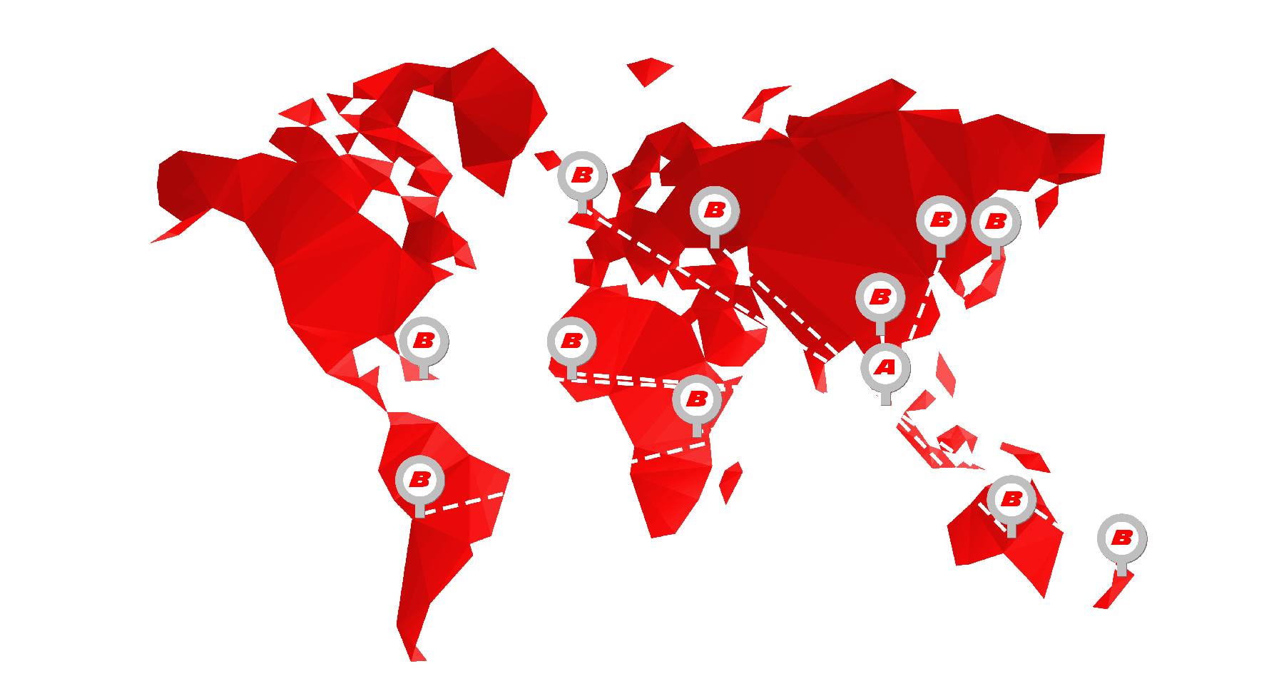 Red Map with Broken Lines Pointing from A to B | Import Car From Singapore