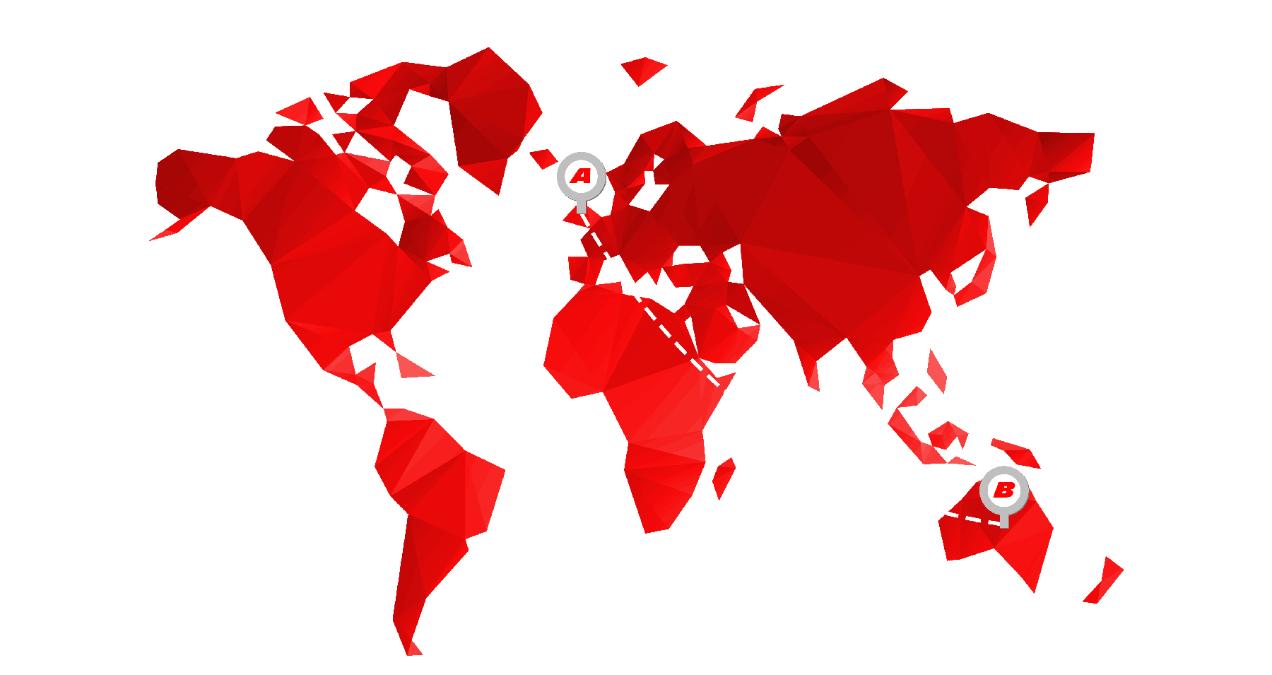 Red Map with Broken Lines Pointing from A to B | Import Cars from UK To Australia