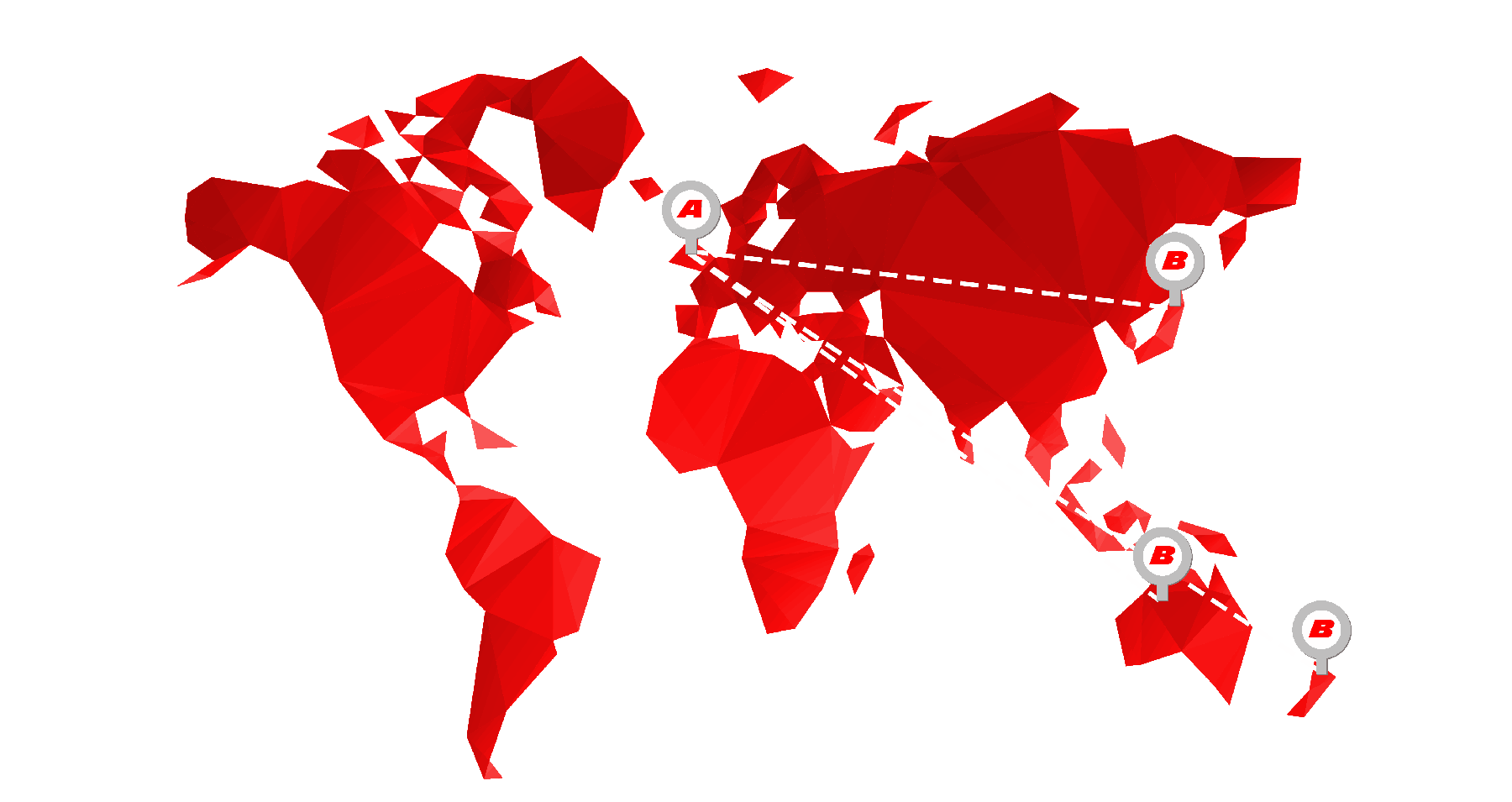 Red Map with Broken Lines Pointing from A to B | Import Car From UK 