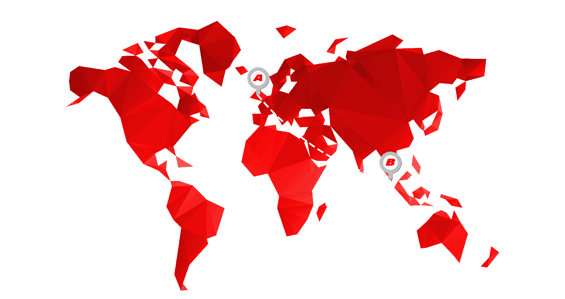 Red Map with Broken Lines Pointing from A to B | Import Car From Singapore to UK