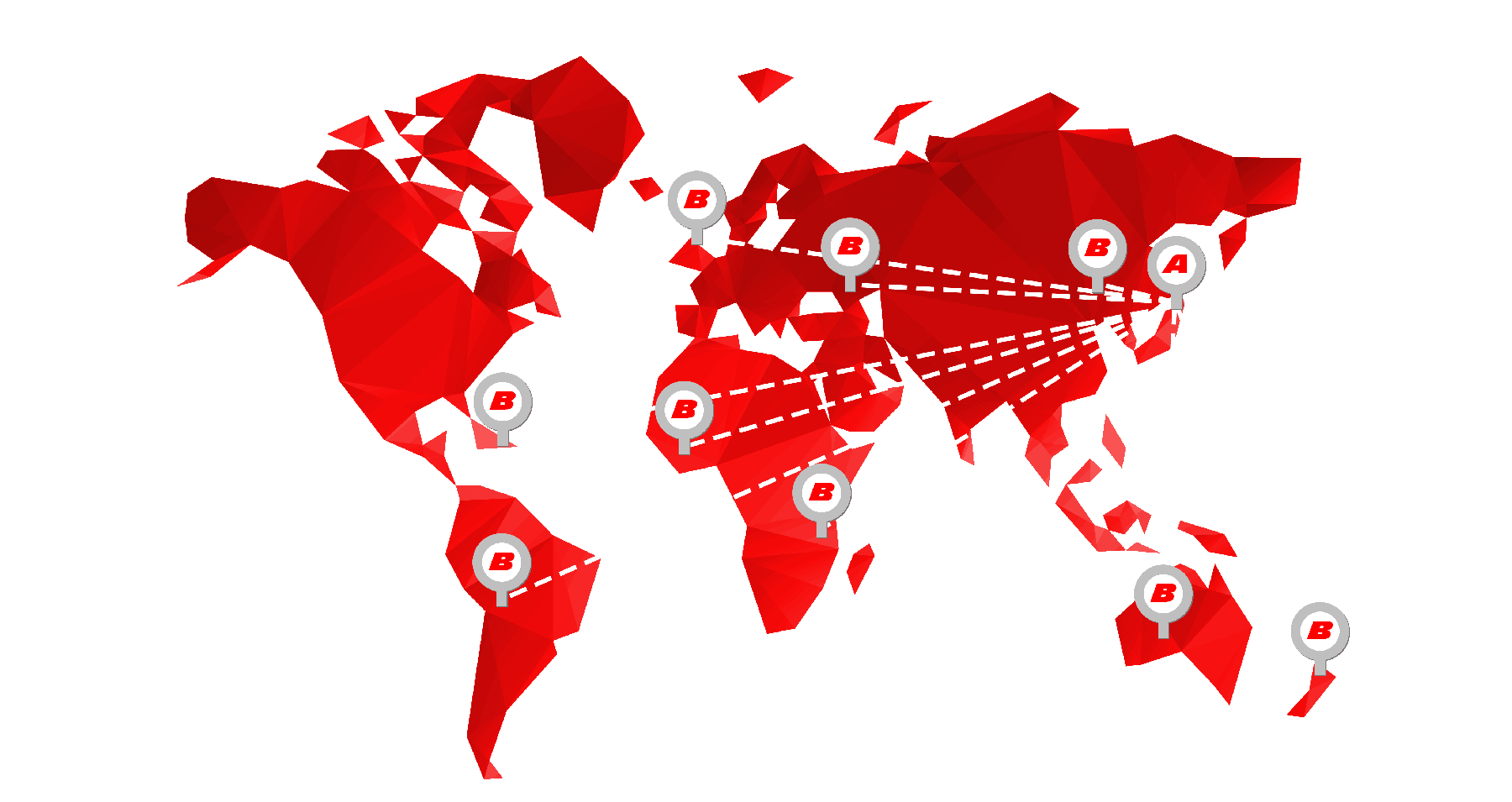 Red Map with Broken Lines Pointing from A to B | Import Car From Japan 