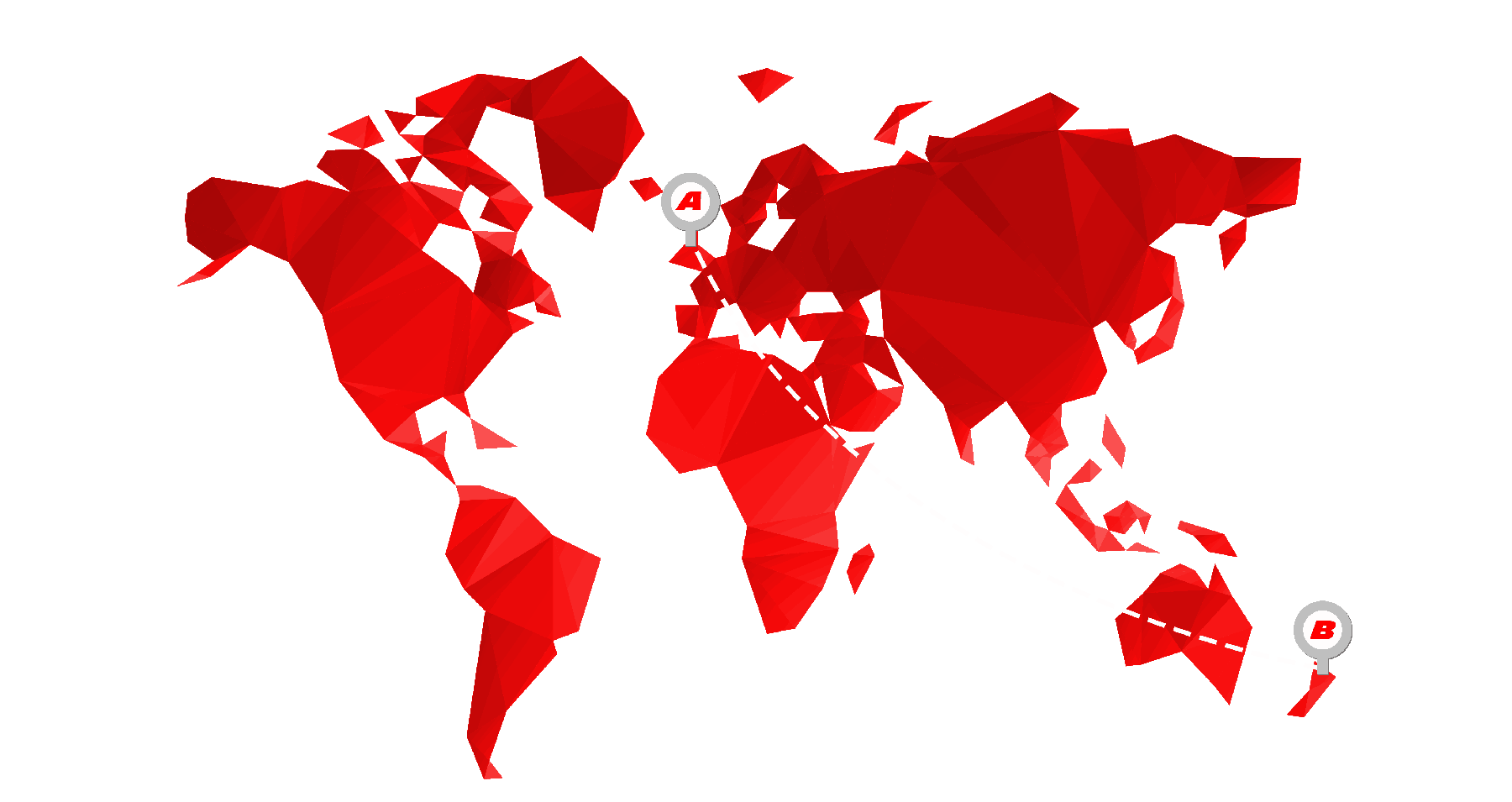Red Map with Broken Lines Pointing from A to B | Import Car from UK To NZ